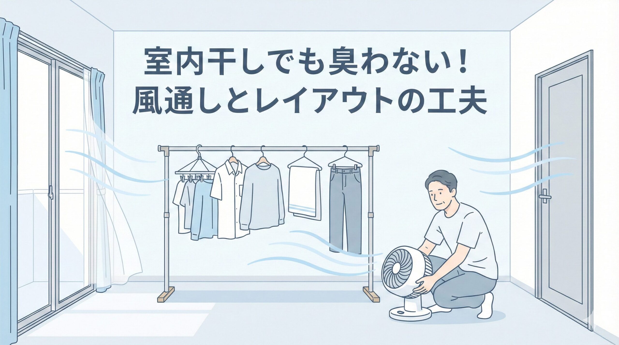 室内干しでも臭わない！風通しとレイアウトの工夫のアイキャッチ画像