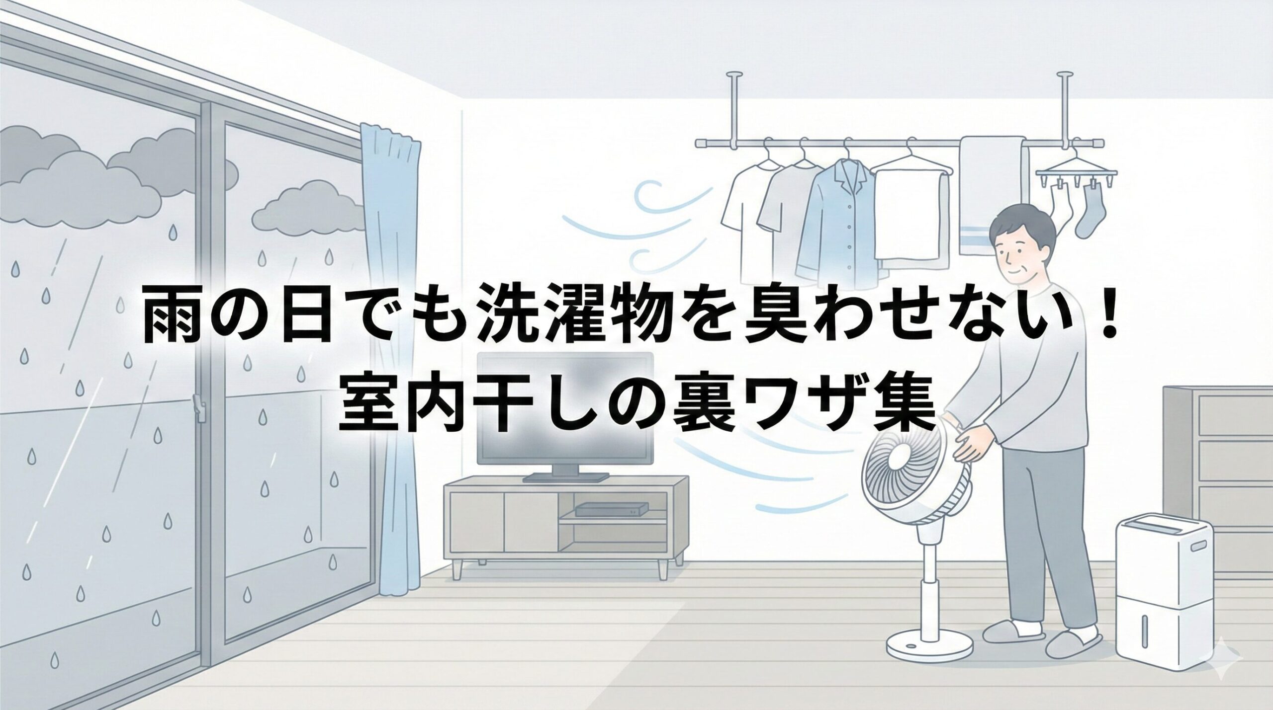 雨の日でも洗濯物を臭わせない！室内干しの裏ワザ集のアイキャッチ画像