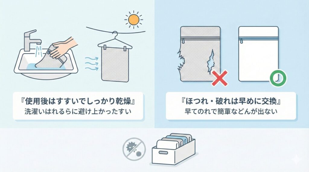 洗濯ネットのメンテナンスと保管方法の見出し画像