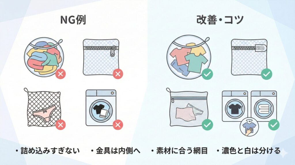 洗濯ネット使用時の注意点｜よくある失敗を防ぐためにの見出し画像