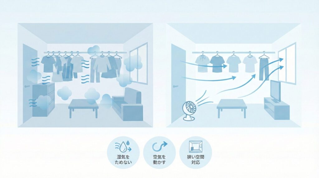 部屋干しでも早く乾かすために大切な基本ポイントの見出し画像