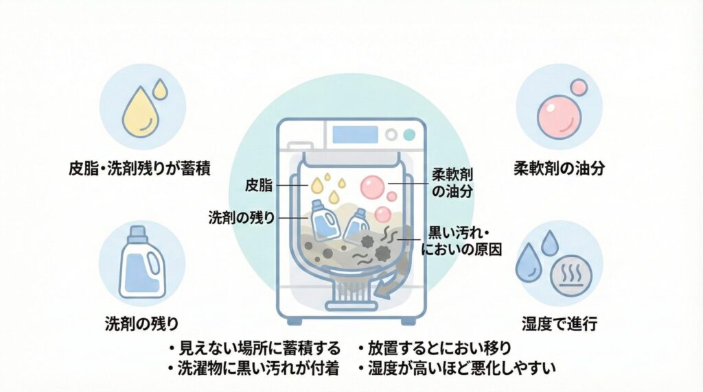 なぜ洗濯槽は汚れるのか？放置するとどうなる？の見出し画像