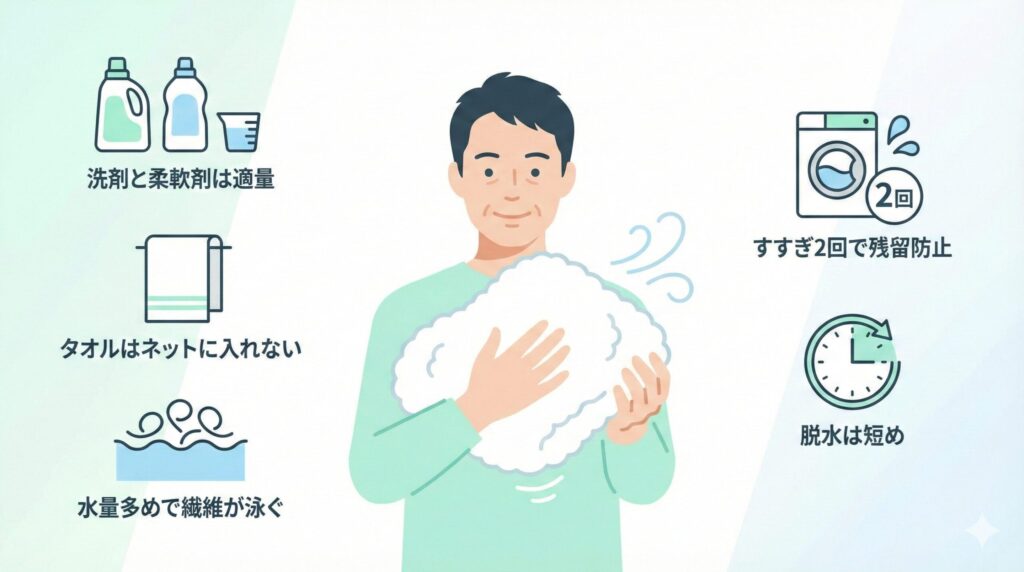 ゴワゴワしないタオルに仕上げる基本のコツの見出し画像