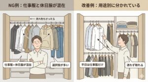 【NG例】オンとオフの服が混ざって選択肢が増えすぎているの図解