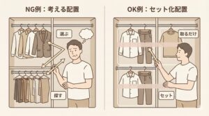 コーディネートの時間をゼロにするセット化配置の図解