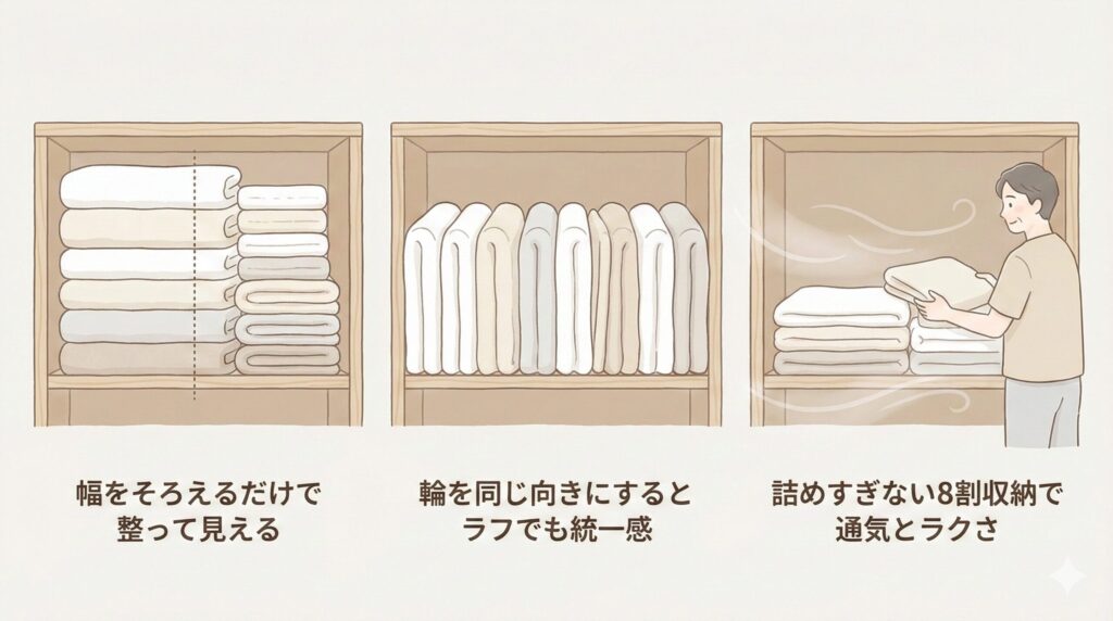  【結論】スッキリ清潔に見せる収納の鉄則3つの見出し画像