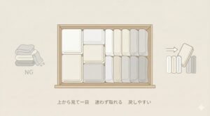 引き出し・ボックスなら四角くたたんで立てるの図解