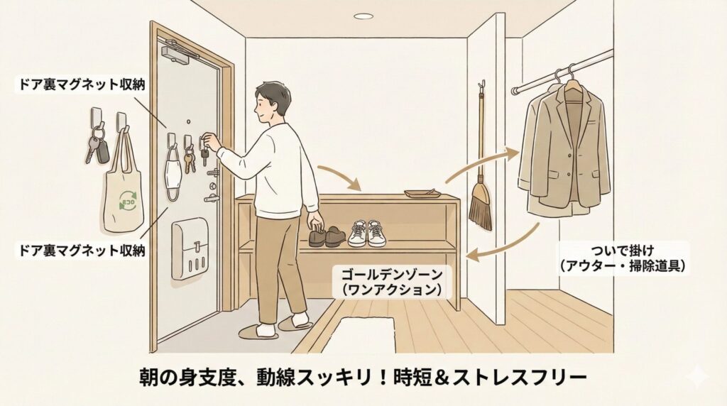 忙しい朝も時短！出し入れのストレスをなくす動線アイデアの見出し画像