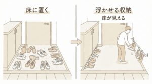 靴箱に入りきらない靴は「浮かせる収納」で床を見せるの図解