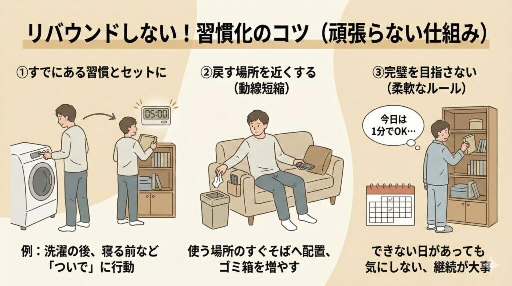 リバウンドしないための5分リセット習慣化のコツの見出し画像