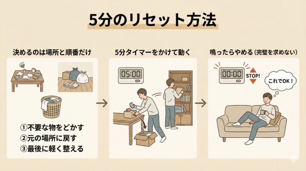片付けが苦手でもできる「5分リセット」のやり方の見出し画像