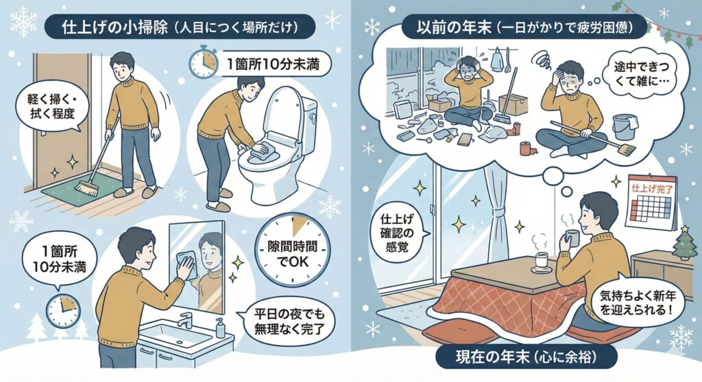 冬（12月）：年末は仕上げの小掃除だけの図解