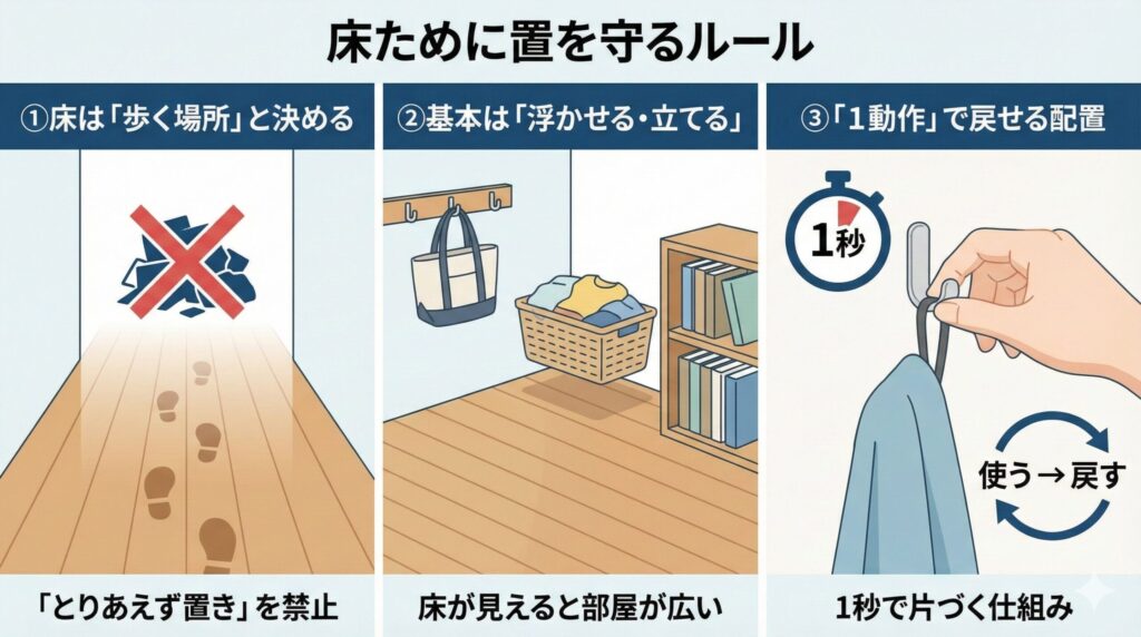 床に物を置かないための「3つの鉄則」の見出し画像
