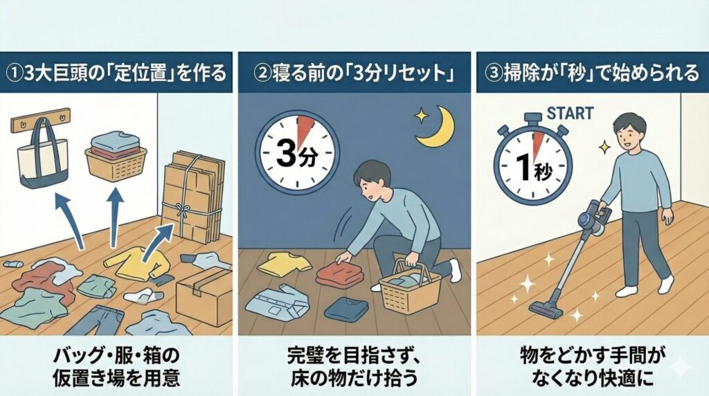  床置きゼロを習慣にする「挫折しない」コツの見出し画像